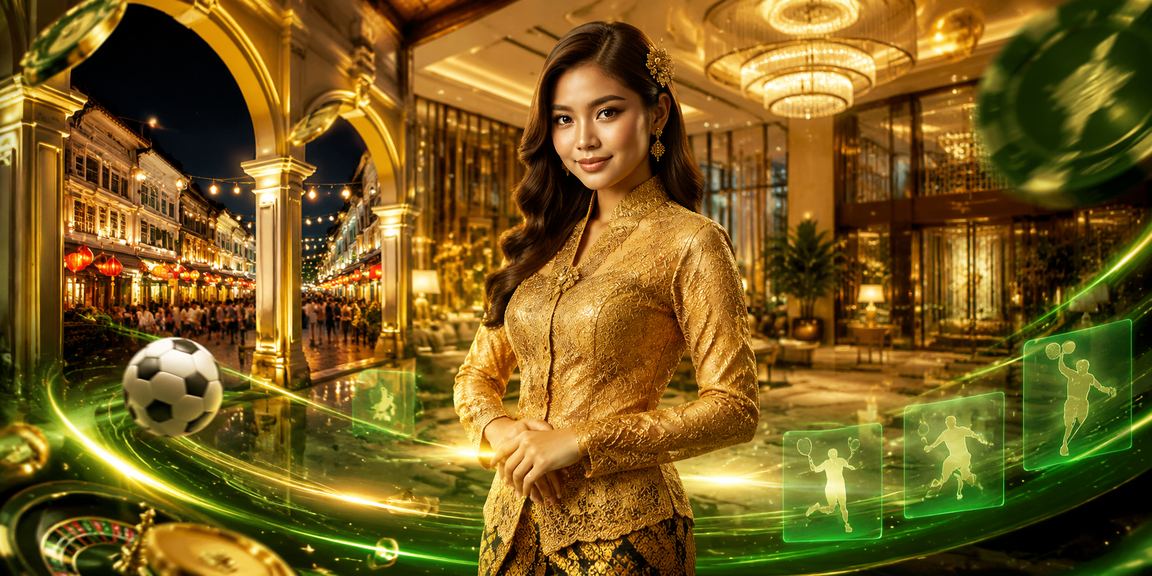 Wanita memakai pakaian tradisional Malacca menikmati permainan pertaruhan online